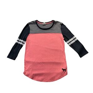 Victoria's Secret PINK Colorblock Baseball Tee Coral Grey XS